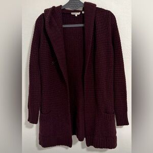 Vince Burgundy Hooded Open Front Knit Cardigan Women’s Size S